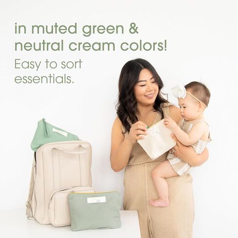 مجموعة حقائب تنظيم حقائب حفاضات الأطفال من بيرهيد - أطعمني، غيرني، ألبسني - أكياس بسحاب مصنوعة من القطن المعاد تدويره، ملحقات حقائب الحفاضات المحايدة للجنسين ومنظم أساسيات الأطفال - مجموعة من 3 قطع in Kuwait