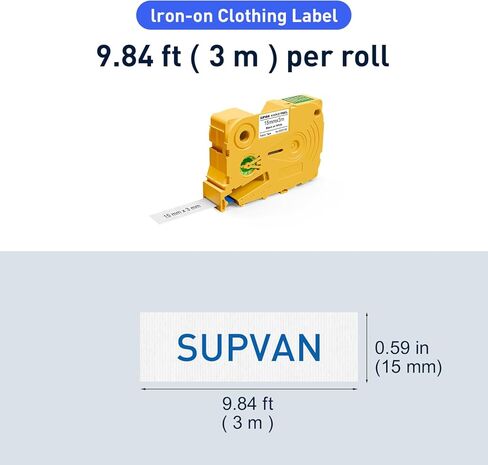 SUPVAN G15M Series Iron-On Fabric Labels for Thermal Transfer, 0.59'' W × 9.8' L, Ideal for Clothing Name Tags in Schools, Daycare & Nursing Homes, Workplaces,Blue on White in Kuwait