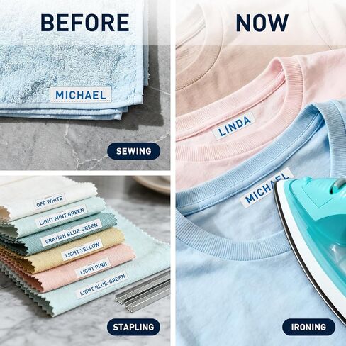 SUPVAN G15M Series Iron-On Fabric Labels for Thermal Transfer, 0.59'' W × 9.8' L, Ideal for Clothing Name Tags in Schools, Daycare & Nursing Homes, Workplaces,Blue on White in Kuwait