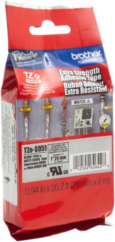 شريط لاصق مصفح فائق القوة من Brother TZES951 TZ، 1 وات، أسود على فضي غير لامع in Kuwait