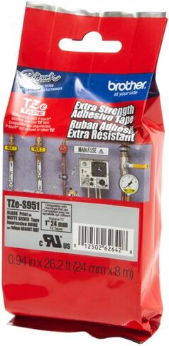 شريط لاصق مصفح فائق القوة من Brother TZES951 TZ، 1 وات، أسود على فضي غير لامع in Kuwait