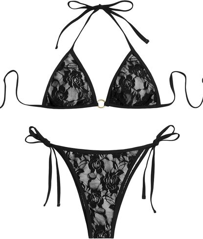 ZAFUL Women's Floral Lace Halter Bikini Set Tie Side Thong Bikini Bottom 2 Piece Swimsuit Bathing Suit in Saudi Arabia