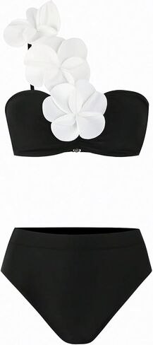 SHENHE Women's One Shoulder Bikini Set High Waisted 3D Flower Bandeau Swimsuits 2 Piece Swimwear in Saudi Arabia