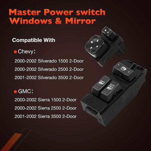 Power Window Switch Driver Side Window & Door Lock & Mirror Switch | Fit for 2000-2002 Chevy Silverado GMC Sierra 1500 2500 3500 2-Door | Replaces# 15047637, 15045085 in Saudi Arabia