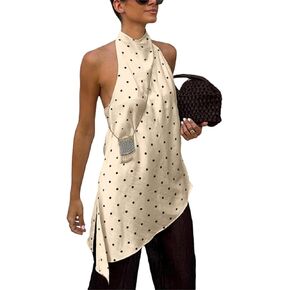 Women Sain Silk Cami Shirt Mock Neck Halter Tops Side Split Asymmetrical Backless Camisole Y2k Going Out Tops in Kuwait