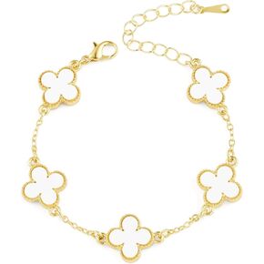 GYU 18K Gold Plated Clover Lucky Bracelet for Women, Flower Four Leaf Link Bracelets Trendy Jewelry Gifts for Women, White in Saudi Arabia