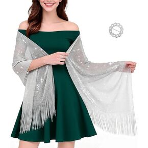 2pcs Silver Shawl Sparkly Shawls with Scarf Ring, Elegant Evening Wraps for Bridal and Bridesmaid, Lightweight and Soft in Kuwait