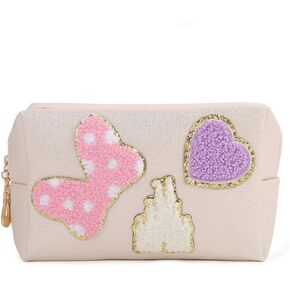 حقيبة مكياج صغيرة من Dripykiaa Preppy Patch مصنوعة من الجلد الكرتوني مع هدية بسحاب مزدوج للنساء والفتيات المراهقات من أجل أساسيات عالم ديزني in Kuwait