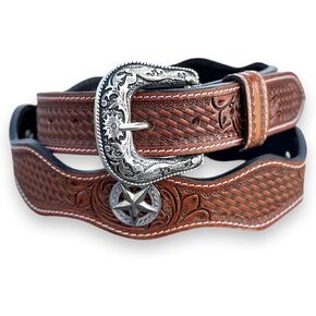 DANIEL'S ARTPLANET Men's Western Leather Belt Handmade Full Grain Leather Tooled Cowboy Belt with Removable Buckle 1.5" in Kuwait