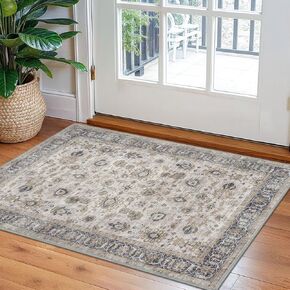 KOZYFLY Runners for Hallways 2x6 Beige Washable Runner Rug Non-Slip Soft Kitchen Runner Rugs, Printed Floral Traditional Carpet Runner for Entryway Bathroom Laundry Bedroom Foyer in Kuwait