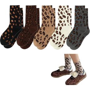 5PCS Leopard Socks Women, Leopard Print Sock for Women,Winter Warmth Fashion Styling, Home Lounging Gift-Giving Occasions, Black Grey Brown Red Khaki White in Kuwait