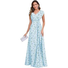 فساتين أم العروس بأكمام كيب للنساء 2025 دانتيل ترتر رقبة على شكل V شيفون مطوي فستان سهرة رسمي طويل in Kuwait