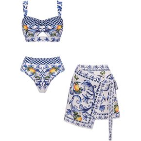 FLAXMAKER Women's High Waisted Bikini Sets Lemon Print Two Piece Modest Bathingsuit Swimsuit Skirt/Short Skirt in Kuwait