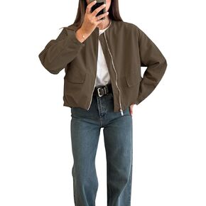 جاكيت نسائي كاجوال بياقة دائرية وأكمام طويلة وجيوب وحاشية مجمعة in Kuwait