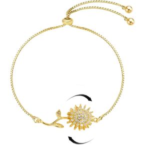 Spinning Sunflower Mood Bracelet for Women Adjustable Rhinestone Sparkly Flowers Fidget Bracelets Gold Leaf Sunflower Mood Statement Bracelet Worry Relieving Jewelry Accessories Gifts for Women in Saudi Arabia