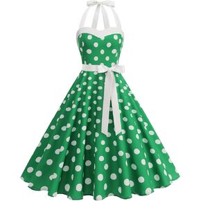 Womens Vintage Dress 1950s, Halter Polka Dot Dresses Tea Party, Outdoor Picnic, Summer Vacation, Beach Outfits in Kuwait