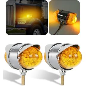 2PCS العنبر وجه مزدوج 34 LED أضواء إشارة بدوره البطيخ ث / قناع، نصف شاحنة كروم مساعد مقاوم للماء أضواء LED ثورة مزدوجة لFreightliner Peterbilt Kenworth Mack Western Star in Kuwait
