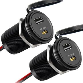 منفذ USB 118 وات 12 فولت 100 وات شاحن سيارة للكمبيوتر المحمول من النوع C، 18 وات QC3.0 USB شحن سريع مقاوم للماء مقبس مزدوج المنفذ، ملحقات بديلة ولاعة السجائر لقارب شاحنة مقطورة RV (قطعتان) in Kuwait
