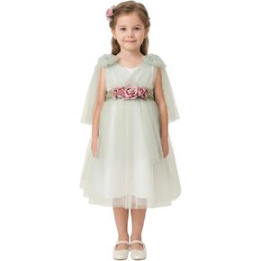 LalaMira Flower Girl Dress Light Pink High Low Tie Shoulder Layered Tulle 3D Rose Big Bow Wedding Party Princess Gown Toddler in Kuwait