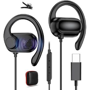 سماعات أذن مفتوحة USB-C سماعات أذن سلكية مع خطاف فوق الأذن من النوع C على الأذن سماعة رأس سلكية مع ميكروفون للتحكم في مستوى الصوت ستيريو HiFi لهاتف iPhone 16 15 وSamsung Galaxy وGoogle Pixel وOnePlus in Kuwait