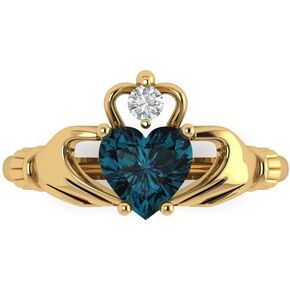 خاتم عصري من الذهب الأصفر الخالص عيار 14 قيراط للنساء من كلارا بوتشي | كلاداغ 1.06 قيراط قطع قلب توباز أزرق لندن طبيعي | هدية مجوهرات فاخرة للنساء in Kuwait