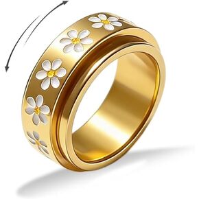 Daisy Fidget Ring for Women Stainless Steel Flower Statement Ring for Anxiety Relief Gold Spinner Band Ring Thoughtful Jewelry Gift in Kuwait