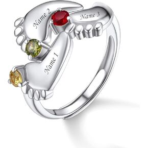 Custom4U جوهرة شخصية الطفل قدم الدائري 925 الفضة الاسترليني مفتوحة قابل للتعديل الأم الطفل القدم مامي خواتم مخصص مجوهرات هدايا عيد الميلاد الوليد للنساء أمي الجدة in Kuwait