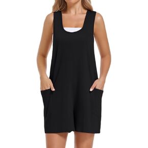 Womens Summer Casual Sleeveless Romper Loose Crew Neck Shorts Lounge Overalls Jumpsuit with Pockets in Kuwait