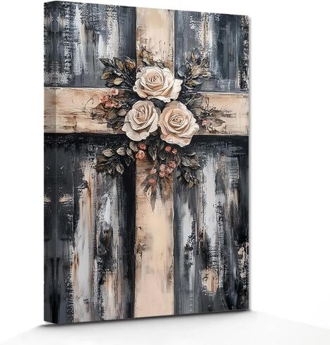 DOARTDO Christian Wall Art Vintage Cross Canvas Print God Poster Religious Pictures Painting Study Prayer Room Bedroom Decor Frame (12.00" x 18.00") in Saudi Arabia