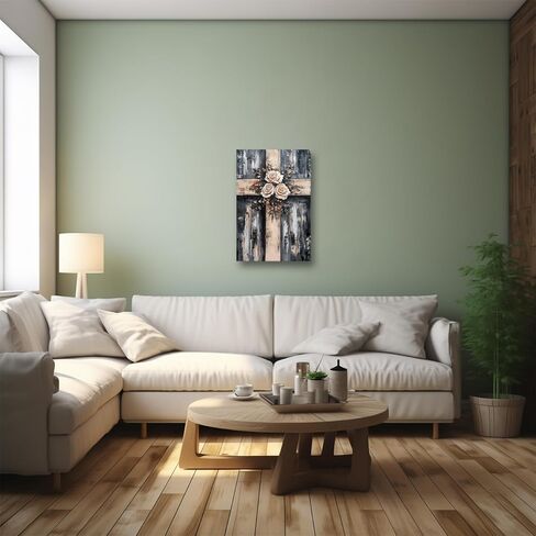 DOARTDO Christian Wall Art Vintage Cross Canvas Print God Poster Religious Pictures Painting Study Prayer Room Bedroom Decor Frame (12.00" x 18.00") in Saudi Arabia