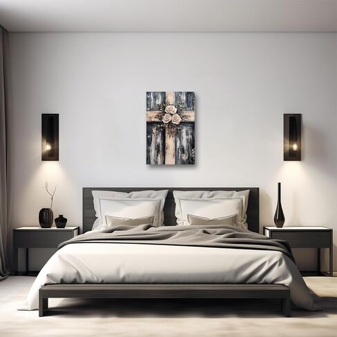 DOARTDO Christian Wall Art Vintage Cross Canvas Print God Poster Religious Pictures Painting Study Prayer Room Bedroom Decor Frame (12.00" x 18.00") in Saudi Arabia