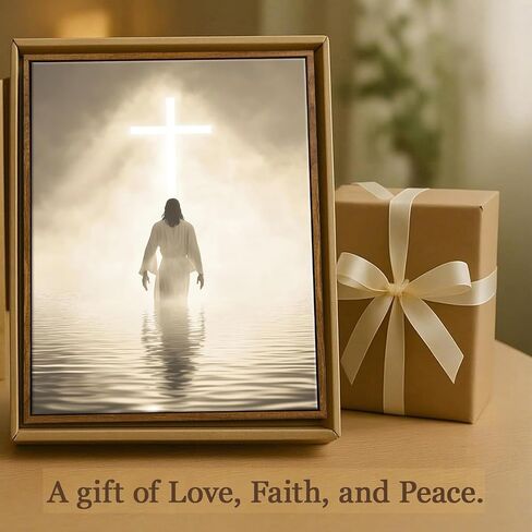 VXGMYPGZ Framed Jesus Canvas Wall Art – Christian Cross Religious Pictures Wall Decor, Faith Inspired Divine Light Artwork for Prayer Room Church Home (8x10in) in Saudi Arabia