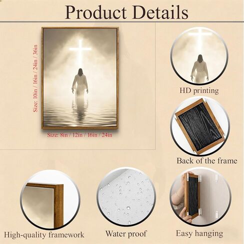 VXGMYPGZ Framed Jesus Canvas Wall Art – Christian Cross Religious Pictures Wall Decor, Faith Inspired Divine Light Artwork for Prayer Room Church Home (8x10in) in Saudi Arabia