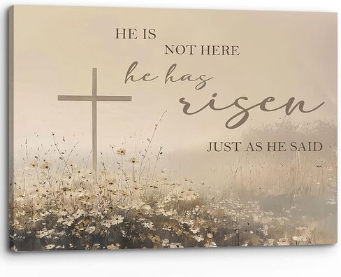 PHAMTE Christian Easter Cross Wall Art Decor Canvas 14x11, Jesus Bible Verse Pictures Decorations, Religious He Has Risen Wildflower Framed Prints Artwork for Church Prayer Room Home Decor in Saudi Arabia