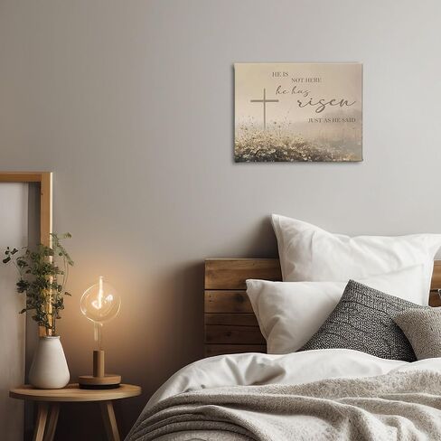 PHAMTE Christian Easter Cross Wall Art Decor Canvas 14x11, Jesus Bible Verse Pictures Decorations, Religious He Has Risen Wildflower Framed Prints Artwork for Church Prayer Room Home Decor in Saudi Arabia