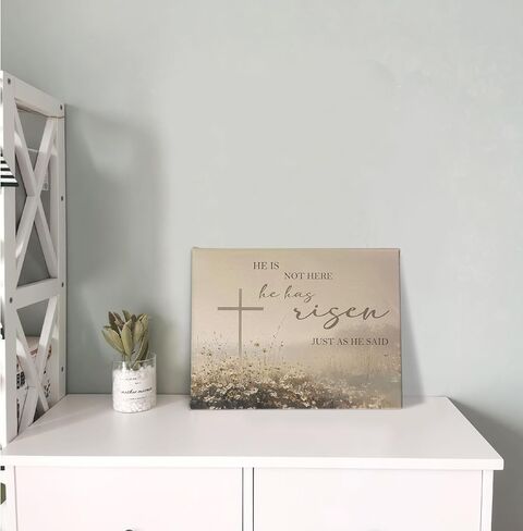 PHAMTE Christian Easter Cross Wall Art Decor Canvas 14x11, Jesus Bible Verse Pictures Decorations, Religious He Has Risen Wildflower Framed Prints Artwork for Church Prayer Room Home Decor in Saudi Arabia
