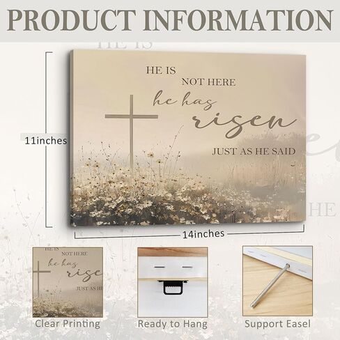 PHAMTE Christian Easter Cross Wall Art Decor Canvas 14x11, Jesus Bible Verse Pictures Decorations, Religious He Has Risen Wildflower Framed Prints Artwork for Church Prayer Room Home Decor in Saudi Arabia