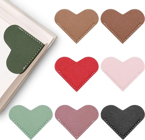 8 Pcs Leather Heart Bookmarks, Bookmarks for Women, Cute Heart Bookmark Corner, Book Marks for Teachers Students School Office Home Supplies in Kuwait