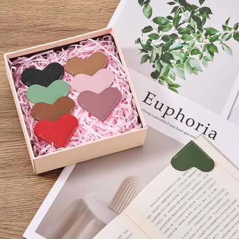 8 Pcs Leather Heart Bookmarks, Bookmarks for Women, Cute Heart Bookmark Corner, Book Marks for Teachers Students School Office Home Supplies in Kuwait
