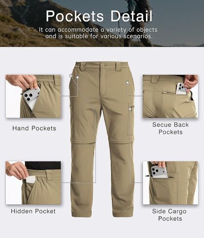 NATUVENIX Men's Hiking Convertible Pants, Zip Off Lightweight Quick Dry Water Resistant Cargo for Travel Fishing in Saudi Arabia