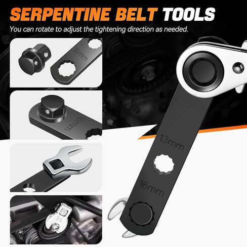 Auto Dynasty Serpentine Belt Tool Kit, 13PCS Belt Tensioner Tool, Removal and Installation Tool Set with Ratcheting Wrench, Crowfoot Wrenches, Socket Adapters, 19 mm, 5/8'' Ratchet Drive in Saudi Arabia