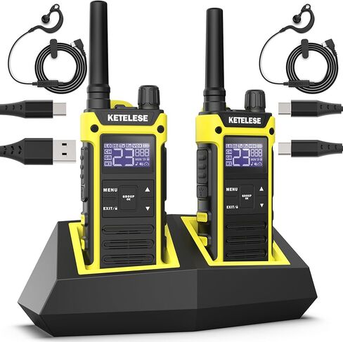 Waterproof Walkie Talkies, Heavy Duty Two Way Radio with Earpiece, Triple Proof, Three Charging Options, 300,000 sq. ft/25 Floor Range, USB, NOAA, VOX (2 Pack), Black/Yellow in Saudi Arabia