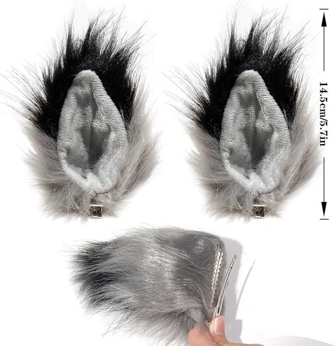 5pcs Wolf Fox Tail Clip Ears and Gloves Set Halloween Christmas Fancy Party Costume Toys for Women Men in Kuwait
