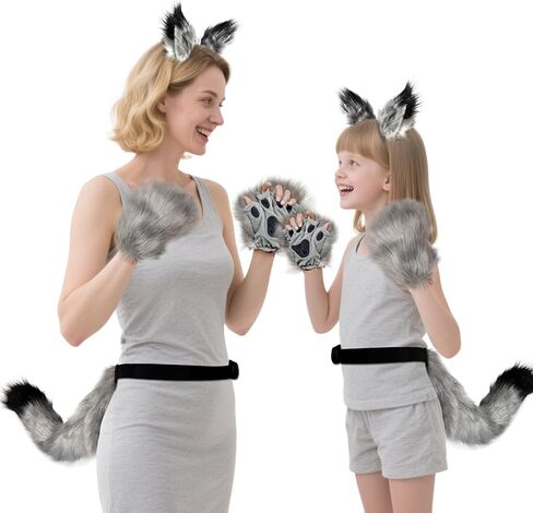 5pcs Wolf Fox Tail Clip Ears and Gloves Set Halloween Christmas Fancy Party Costume Toys for Women Men in Kuwait