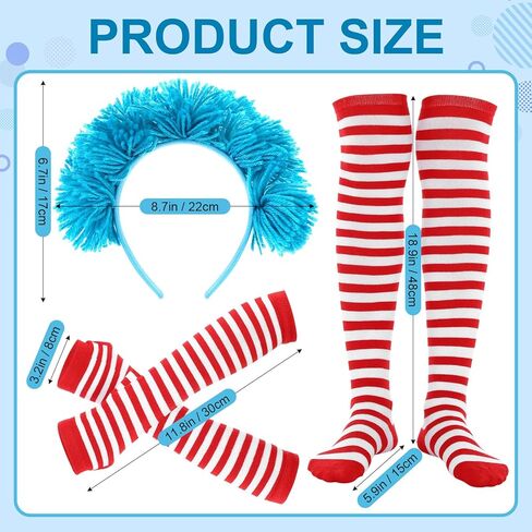 6 Pcs Costume Set for Women Include Red Blue Striped Socks, Headband, Stretchy Gloves for Adult Outfit Accessories Party Supplies in Saudi Arabia