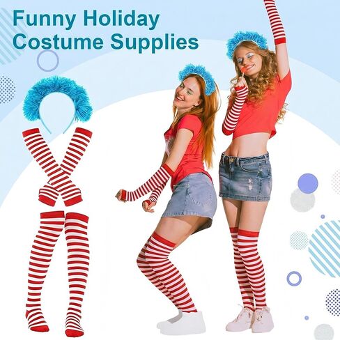 6 Pcs Costume Set for Women Include Red Blue Striped Socks, Headband, Stretchy Gloves for Adult Outfit Accessories Party Supplies in Saudi Arabia