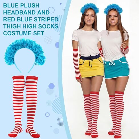 6 Pcs Costume Set for Women Include Red Blue Striped Socks, Headband, Stretchy Gloves for Adult Outfit Accessories Party Supplies in Saudi Arabia