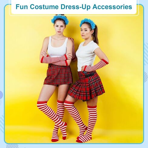 6 Pcs Costume Set for Women Include Red Blue Striped Socks, Headband, Stretchy Gloves for Adult Outfit Accessories Party Supplies in Saudi Arabia