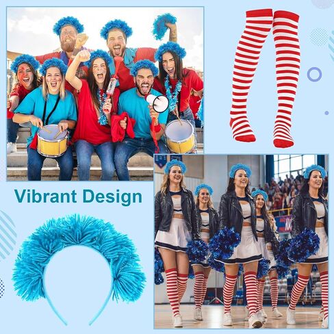 6 Pcs Costume Set for Women Include Red Blue Striped Socks, Headband, Stretchy Gloves for Adult Outfit Accessories Party Supplies in Saudi Arabia