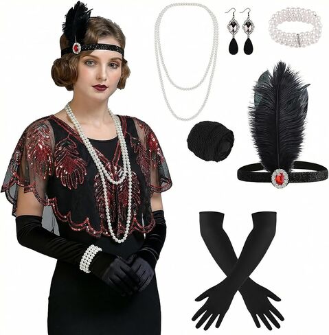 ELECLAND 10 قطع من مجموعة إكسسوارات Flapper Gatsby من العشرينيات من القرن الماضي، مجموعة أزياء العشرينات in Kuwait